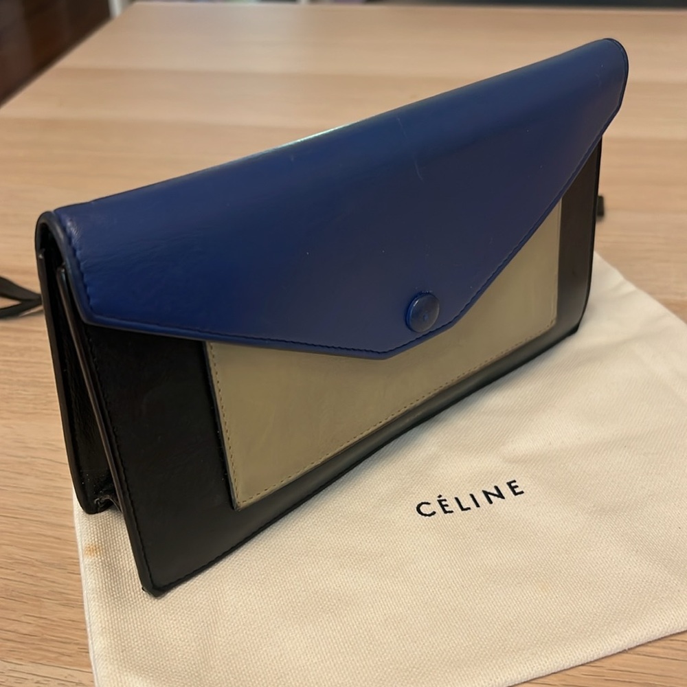 Céline Blue and Beige Leather Clutch